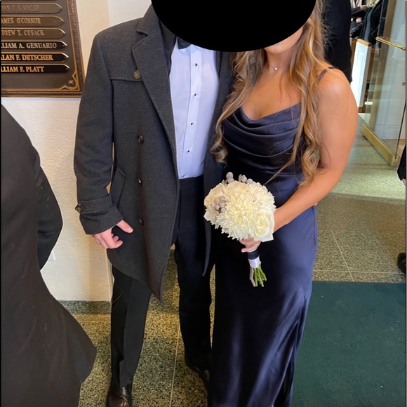 Revelry Skye Satin Navy Blue Dress - Picture 4 of 5